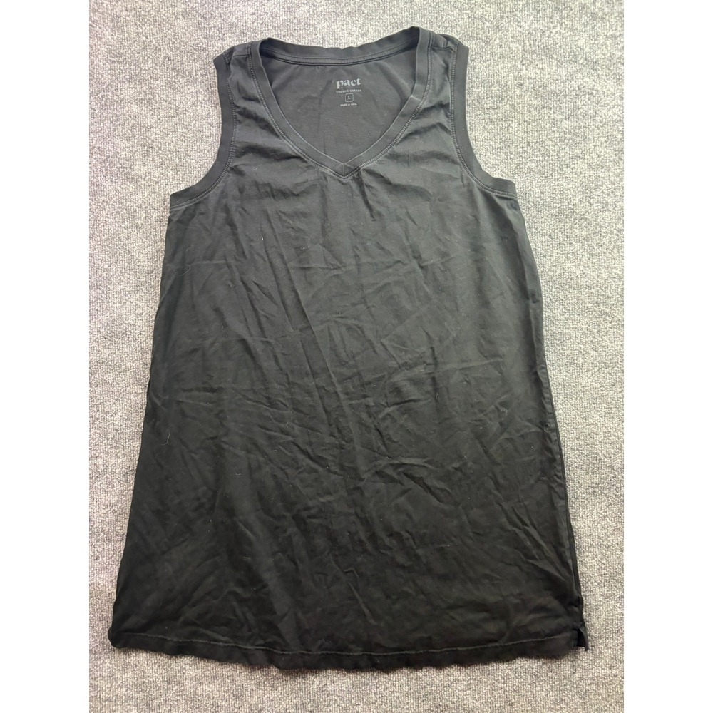Pact Tank Top Dress Women L Black Organic Cotton V-Neck Sleeveless Basic Tee